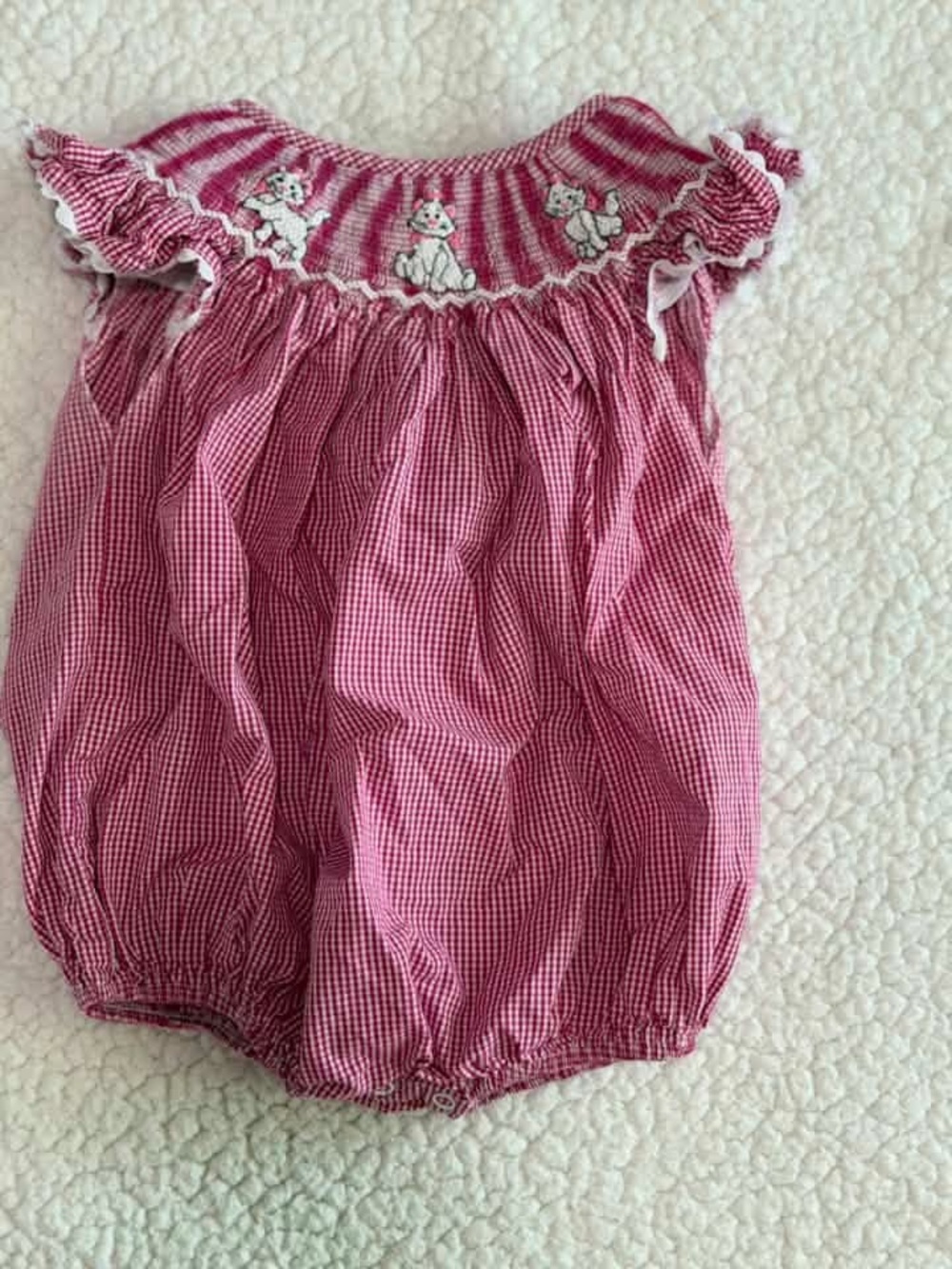 Pink Gingham Baby Romper with Smocked Marie from Aristocats